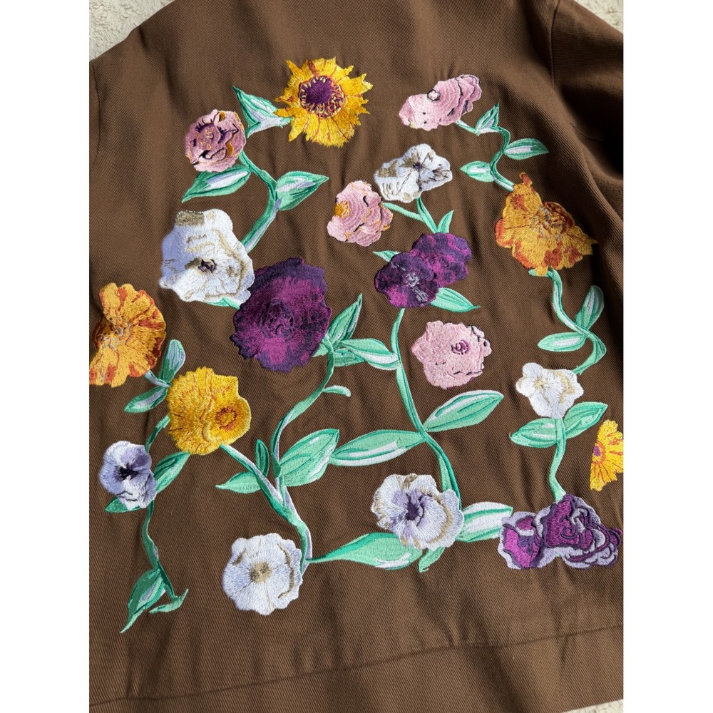 Taylor Swift Acoustic Piano Work Jacket Brown Embroidered Floral Chore Coat M - Picture 7 of 14